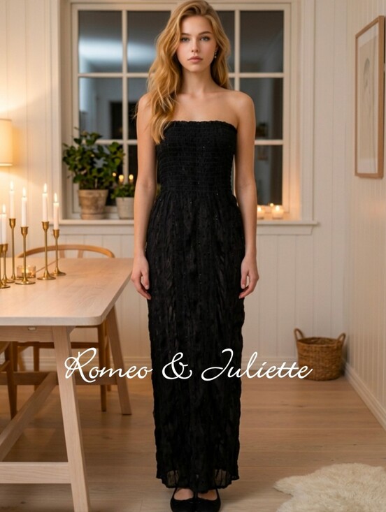Romeo & Juliet Couture Dresses & Skirts - ROMEO & Juliette Couture Sequined Seersucker crackle maxi dress gown Strapless